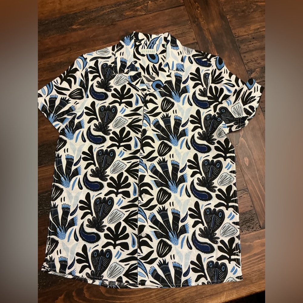 Cabana Blue and Black Patterned linen Shirt